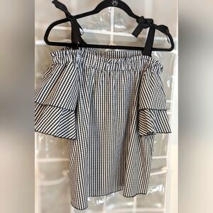 Black and White Gingham Off-Shoulder Blouse